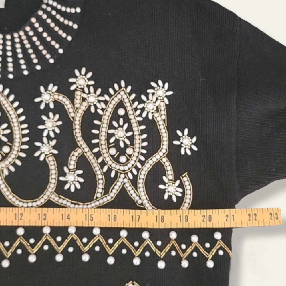 VINTAGE 1980s Margules Beaded Pearl Sweater S Oversized Holiday Christmas Glam - Picture 15 of 17